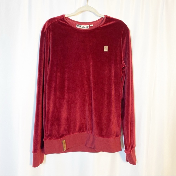 Naketano Men’s Mack II Velour Crewneck Sweatshirt Deep Red - Picture 1 of 11
